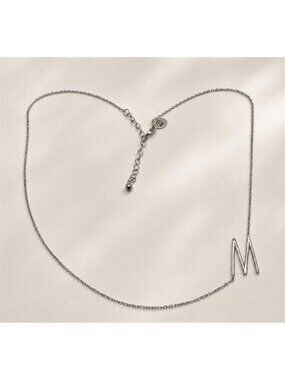 925 Sterling Silver Letter M Initial Sideways Pendant Necklace 18” Signed RD